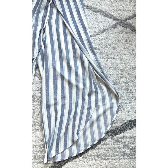 Aqua Blue Striped Flowy Crepe Pants Size S - Picture 10 of 12